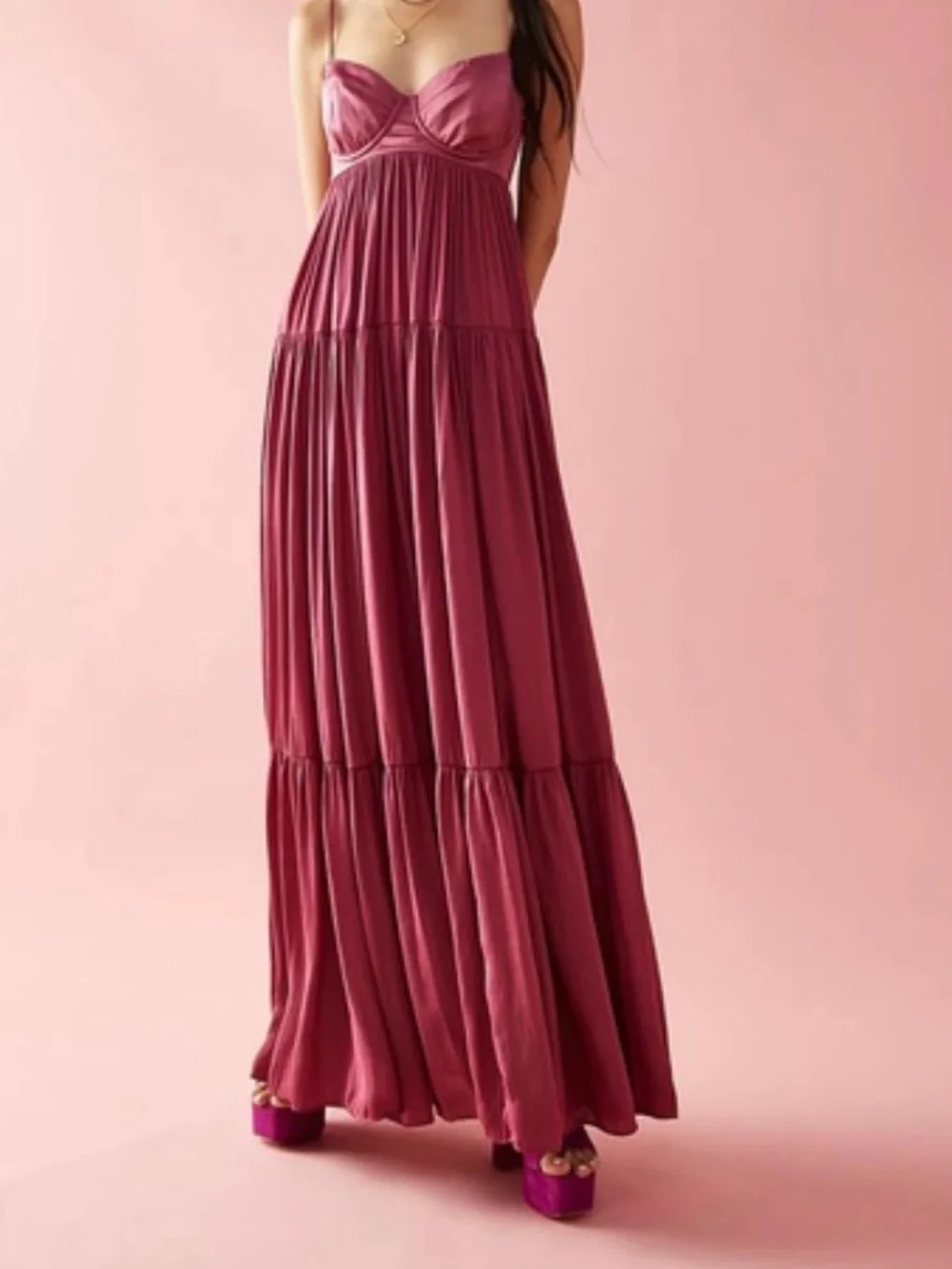 NWT Free People Magenta Spaghetti Strap Maxi Dress